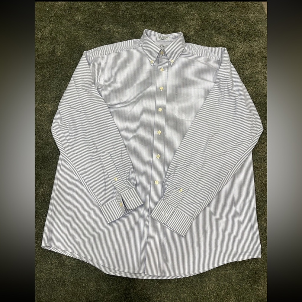 L.L. Bean Men's Blue and White Stripe Button-Down Dress Shirt